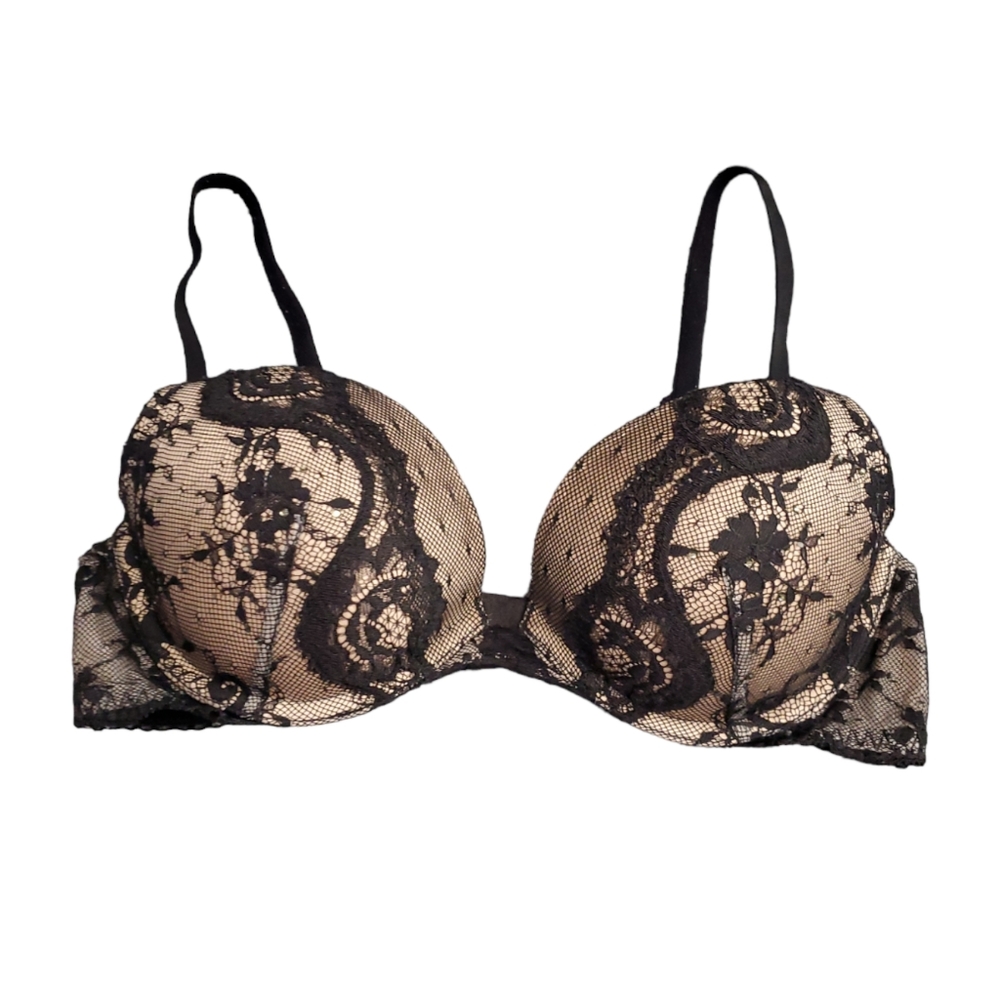 Victoria's Secret Dream Angels Beige With Black Lace Push Up Bra